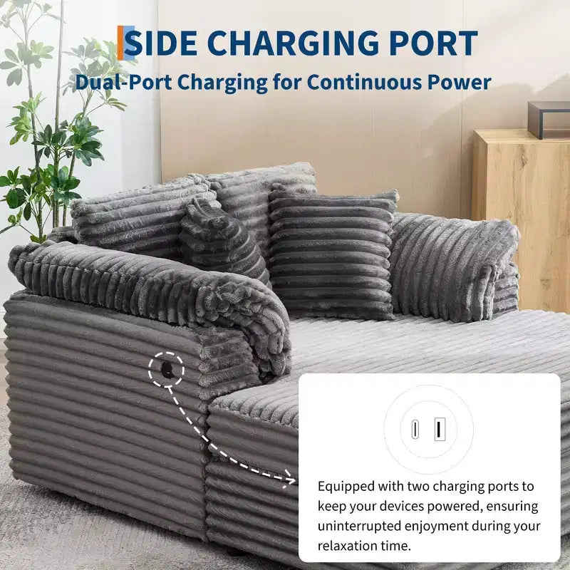 Sedia a Sdraio Oversize da Interno, Comodo Divano Lounge in Velluto a Coste, Cuscini Decorativi, Braccioli di Supporto, per Soggiorno, Sala Cinema, Camera da Letto