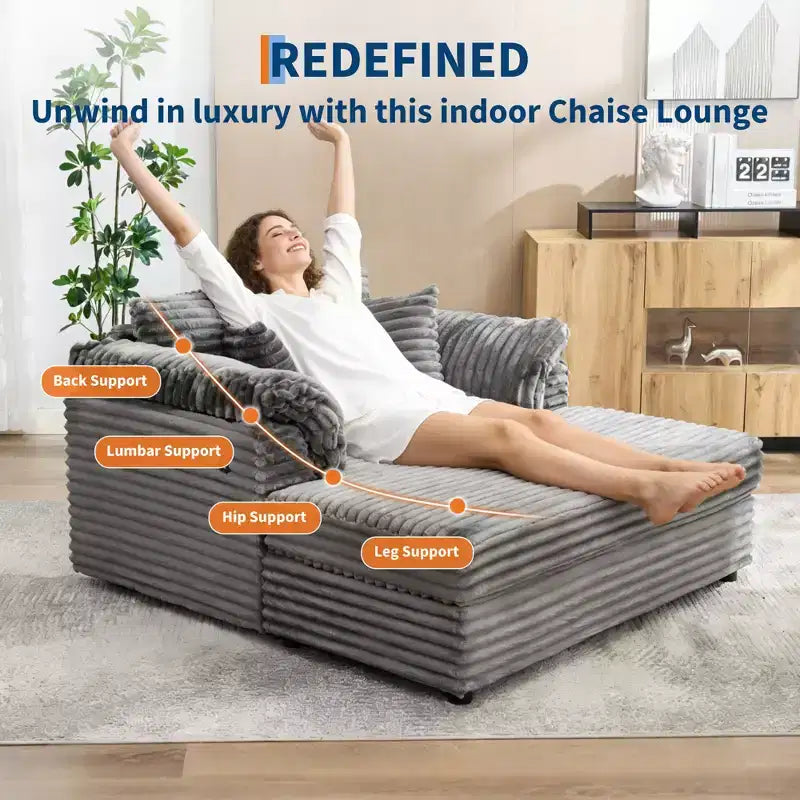 Sedia a Sdraio Oversize da Interno, Comodo Divano Lounge in Velluto a Coste, Cuscini Decorativi, Braccioli di Supporto, per Soggiorno, Sala Cinema, Camera da Letto