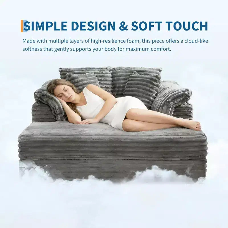 Sedia a Sdraio Oversize da Interno, Comodo Divano Lounge in Velluto a Coste, Cuscini Decorativi, Braccioli di Supporto, per Soggiorno, Sala Cinema, Camera da Letto
