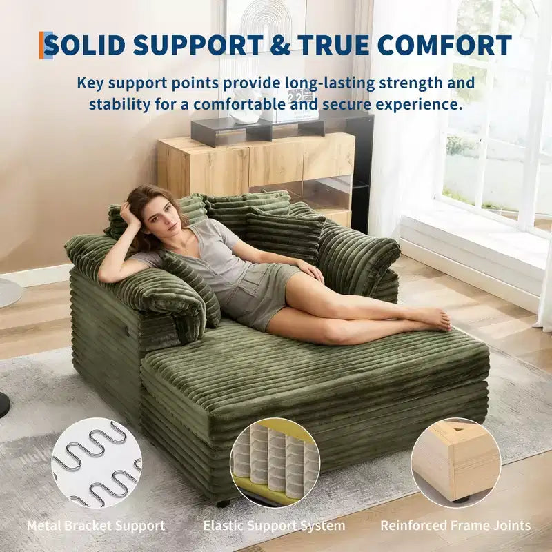 Sedia a Sdraio Oversize da Interno, Comodo Divano Lounge in Velluto a Coste, Cuscini Decorativi, Braccioli di Supporto, per Soggiorno, Sala Cinema, Camera da Letto