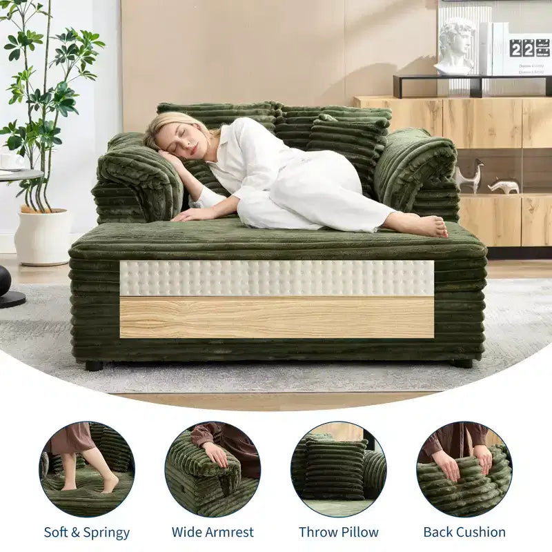 Sedia a Sdraio Oversize da Interno, Comodo Divano Lounge in Velluto a Coste, Cuscini Decorativi, Braccioli di Supporto, per Soggiorno, Sala Cinema, Camera da Letto