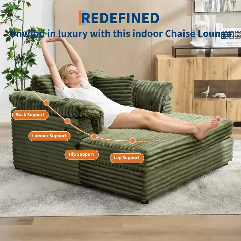 Sedia a Sdraio Oversize da Interno, Comodo Divano Lounge in Velluto a Coste, Cuscini Decorativi, Braccioli di Supporto, per Soggiorno, Sala Cinema, Camera da Letto