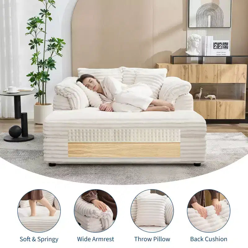 Sedia a Sdraio Oversize da Interno, Comodo Divano Lounge in Velluto a Coste, Cuscini Decorativi, Braccioli di Supporto, per Soggiorno, Sala Cinema, Camera da Letto