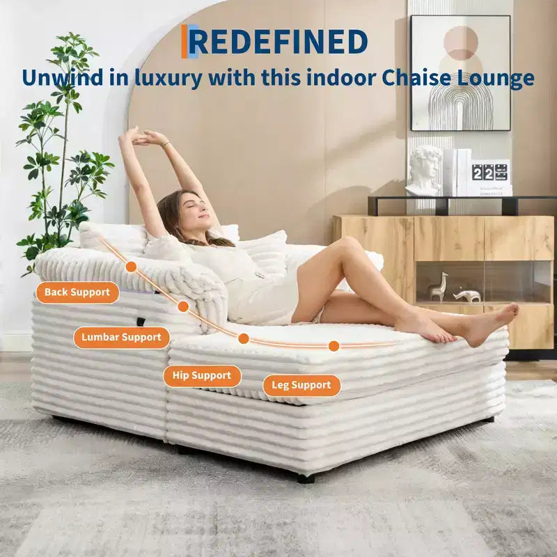Sedia a Sdraio Oversize da Interno, Comodo Divano Lounge in Velluto a Coste, Cuscini Decorativi, Braccioli di Supporto, per Soggiorno, Sala Cinema, Camera da Letto