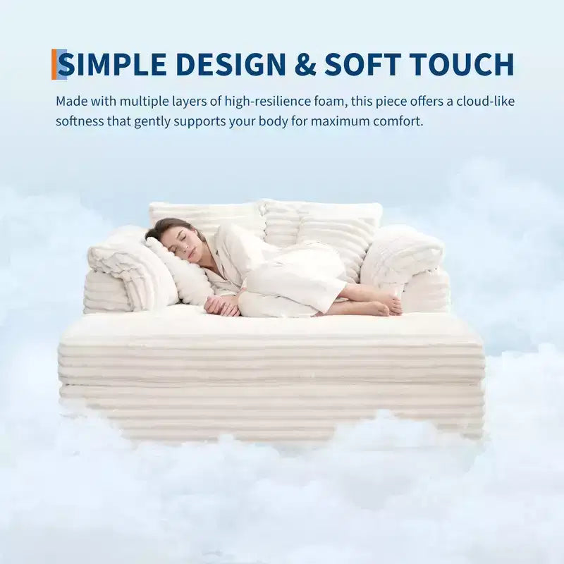 Sedia a Sdraio Oversize da Interno, Comodo Divano Lounge in Velluto a Coste, Cuscini Decorativi, Braccioli di Supporto, per Soggiorno, Sala Cinema, Camera da Letto
