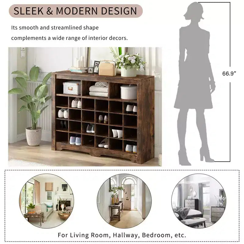Moderna Console Scarpiera a 24 Scomparti, Mobile Scarpiera Autoportante, Scarpiera Organizzatore in Legno con Base Curva per Ingresso Corridoio Soggiorno