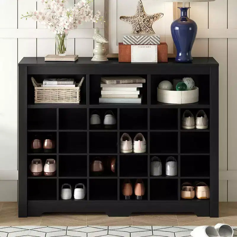 Moderna Console Scarpiera a 24 Scomparti, Mobile Scarpiera Autoportante, Scarpiera Organizzatore in Legno con Base Curva per Ingresso Corridoio Soggiorno
