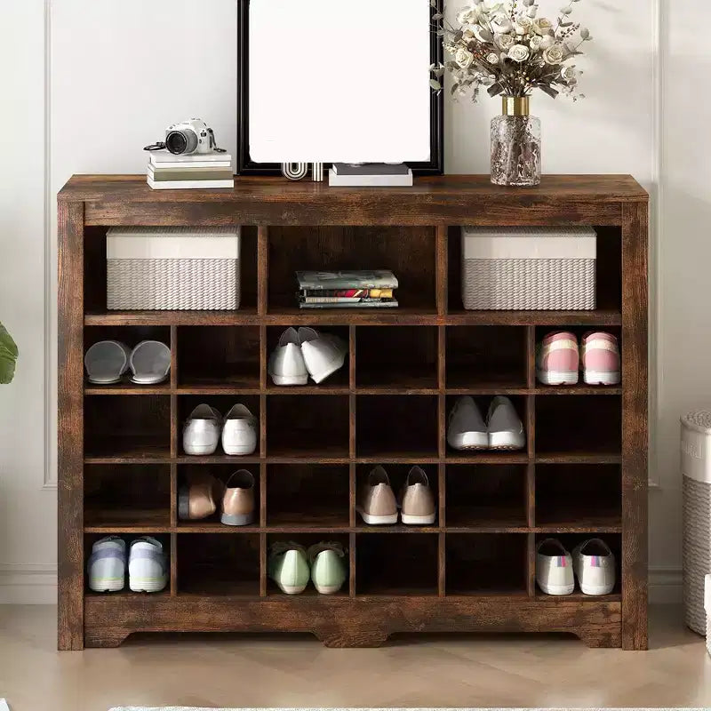 Moderna Console Scarpiera a 24 Scomparti, Mobile Scarpiera Autoportante, Scarpiera Organizzatore in Legno con Base Curva per Ingresso Corridoio Soggiorno