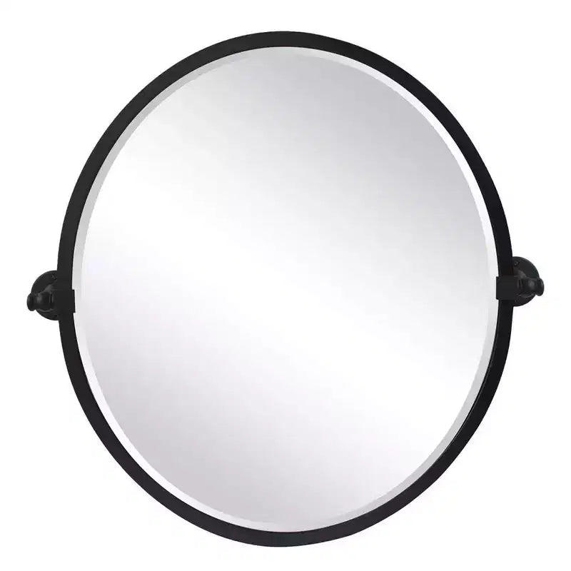 Specchio Ovale Inclinabile da Bagno con Cornice Nera in Metallo, Specchio Inclinabile con Bordo Smussato per Parete, Dimensioni Totali 68,66 x 66,04 cm (Specchio 58,42 x 66,04 cm)