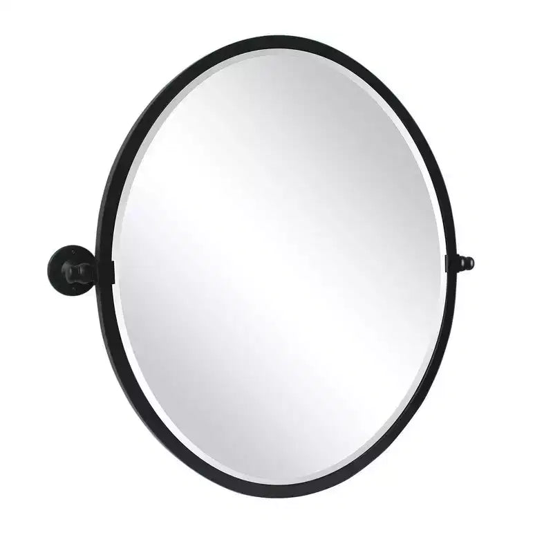 Specchio Ovale Inclinabile da Bagno con Cornice Nera in Metallo, Specchio Inclinabile con Bordo Smussato per Parete, Dimensioni Totali 68,66 x 66,04 cm (Specchio 58,42 x 66,04 cm)
